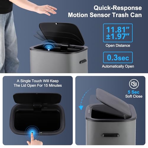 Grey 13 Gallon Sensor-Activated Trash Can with Lid P27777