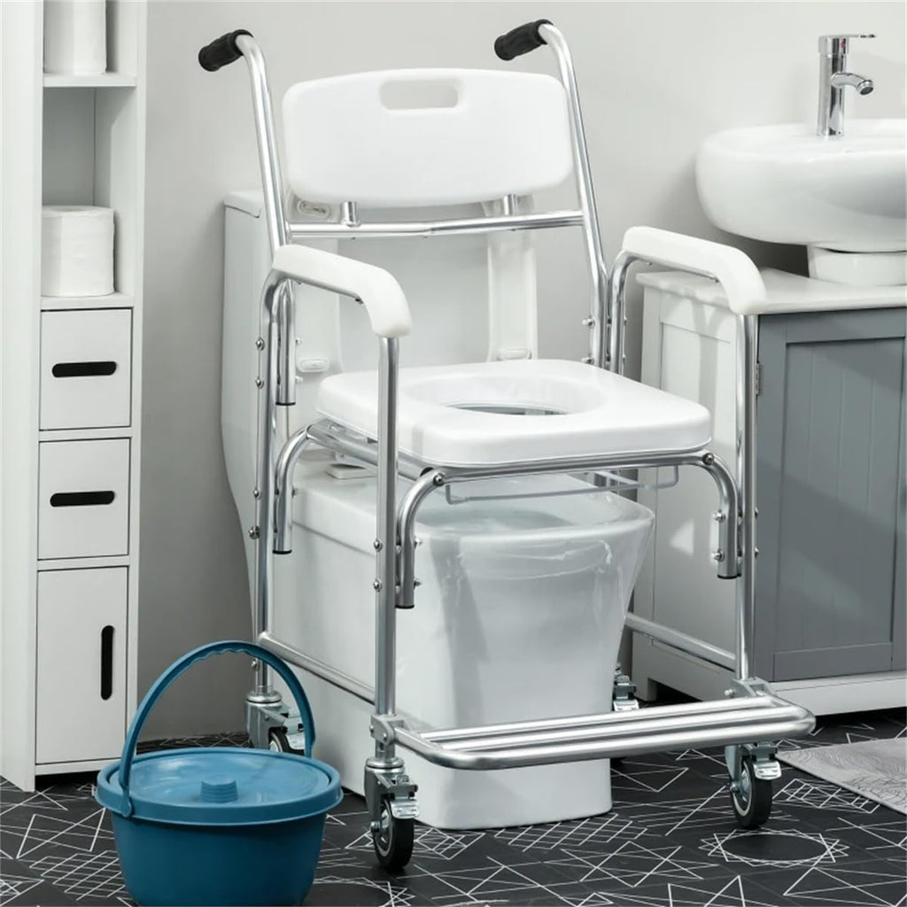 Waterproof Rolling Shower Commode Wheelchair with Padded Seat G8820