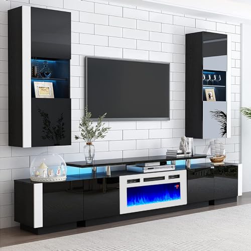 Black & White 80" Fireplace TV Stand C7277