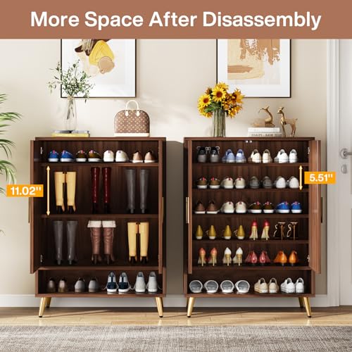 Walnut 6-Tier Shoe Cabinet with Doors P28775