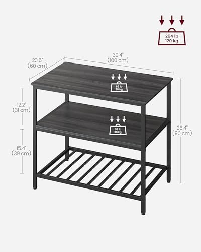 Rustic Brown and Black Kitchen Island with 3 Shelves N197