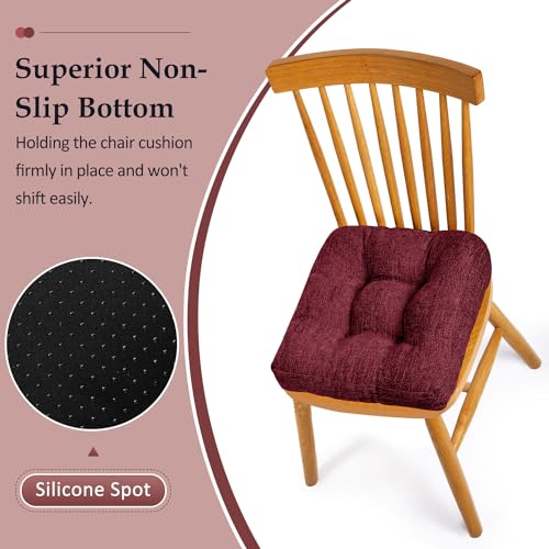 Burgundy 4 Pack Tufted Memory Foam Chair Cushions 17"x17"x4" K468544