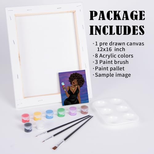 Pre Drawn Canvas Painting Kit with 8 Acrylic Colors, 3 Brush, 1 Pallet (12x16) G6913