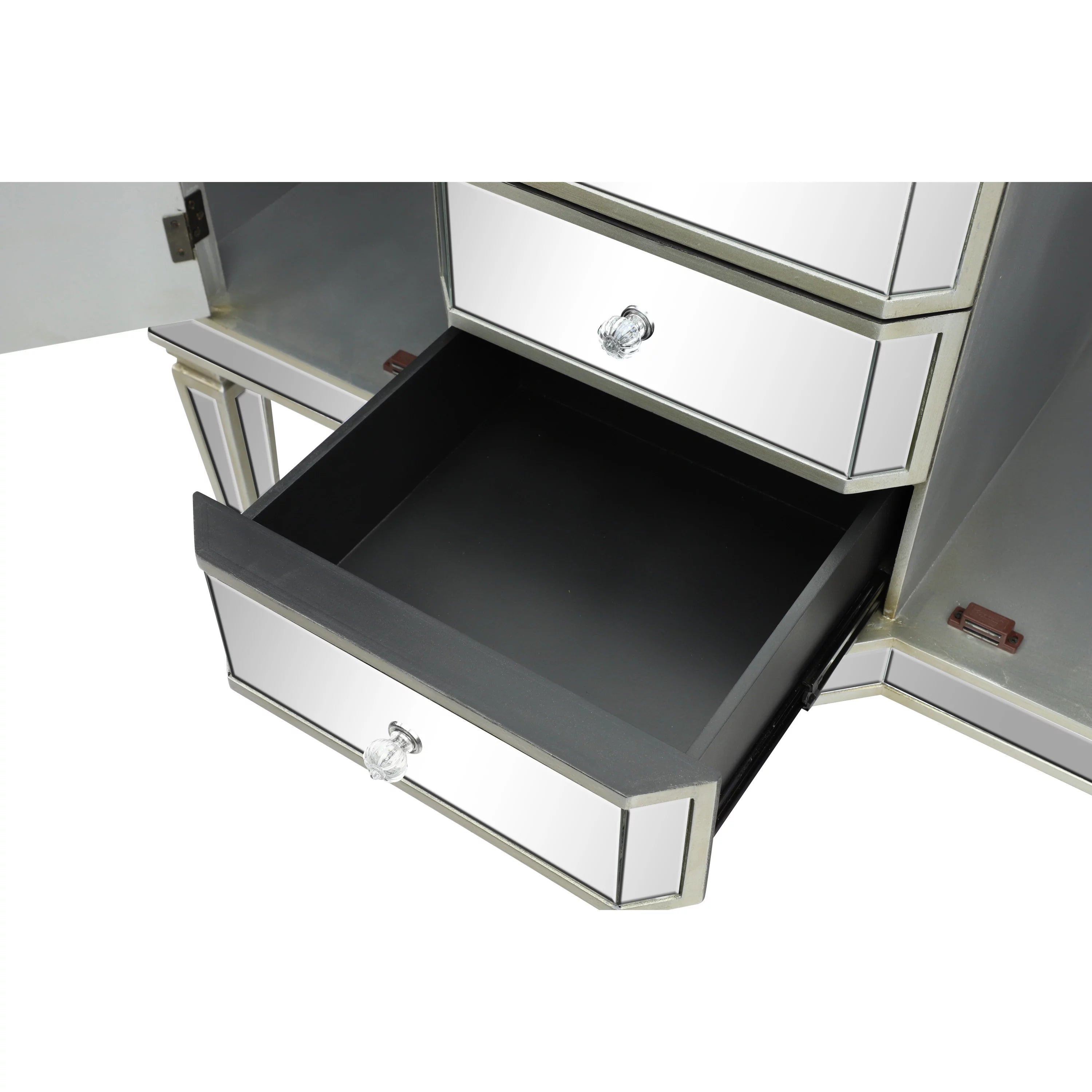 Silver Wood Mirrored Panel 4 Drawers 2 Shelves 2 Doors Buffet T48421