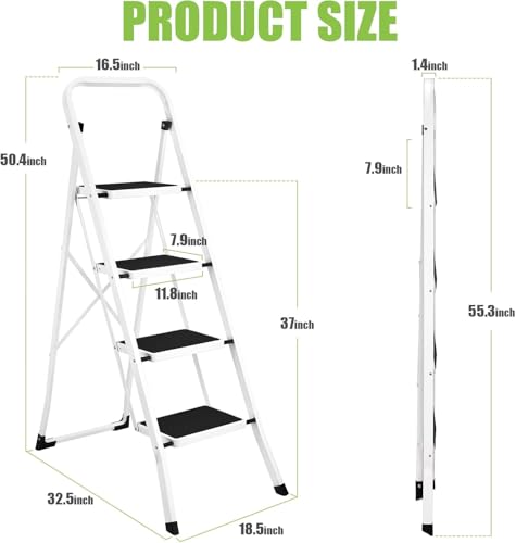 White 2 Step Folding Ladder with Handrails M1695