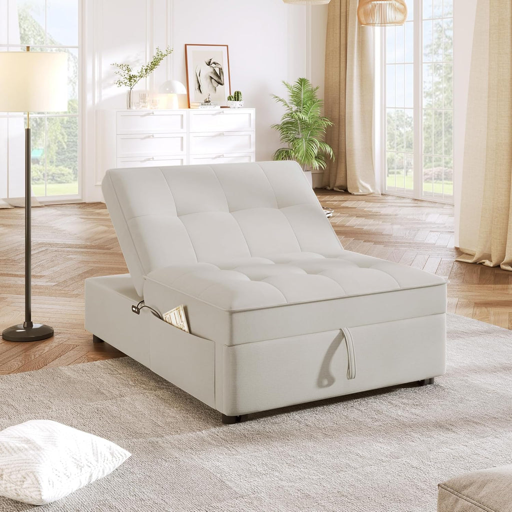 White 4-in-1 Folding Ottoman Bed with Storage Pocket and USB Port P71422