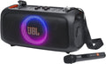 Portable party speaker with built-in lights and wireless mic, IPX4 splashproof protection, 6 hours of playtime, shoulder strap V5666