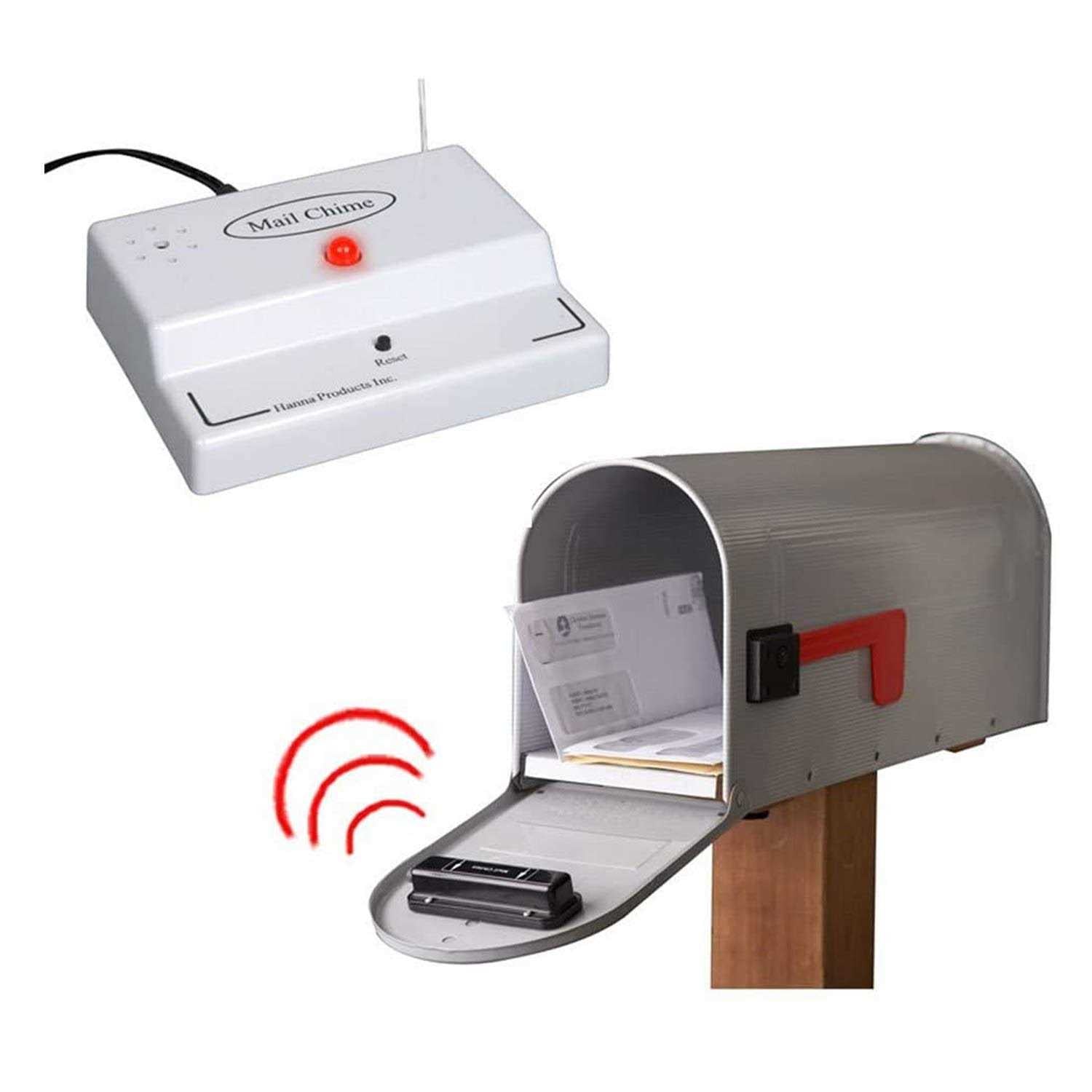 Mail Chime Mailbox Notification System with Wireless Transmitter & Audible Arrival Alert Receiver T65828