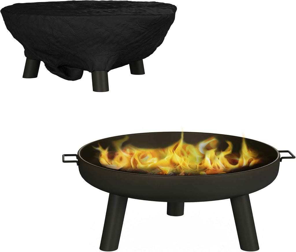 27.5-Inch Black Outdoor Wood Burning Fire Pit with Cover J892324