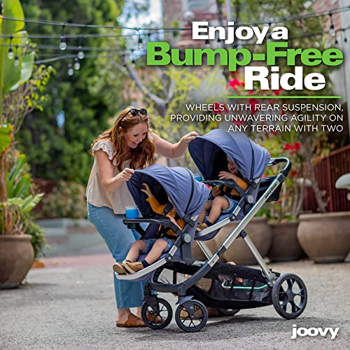 Double Stroller with Reconfigurable Seats, Magnetic Safety Harness, UPF 50 Sun Canopy, and Large Storage Basket, Jet L18393