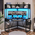 Rust Corner Desk with Hutch & LED Lights P519
