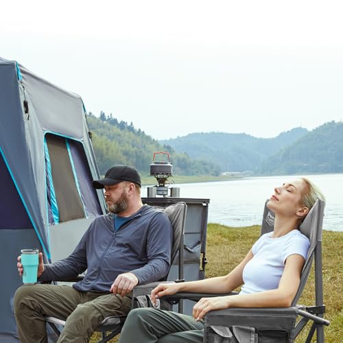 Oversized Folding Camping Chair High Back Heavy Duty with Cup Holder Side Pocket Cooler Bag D365229