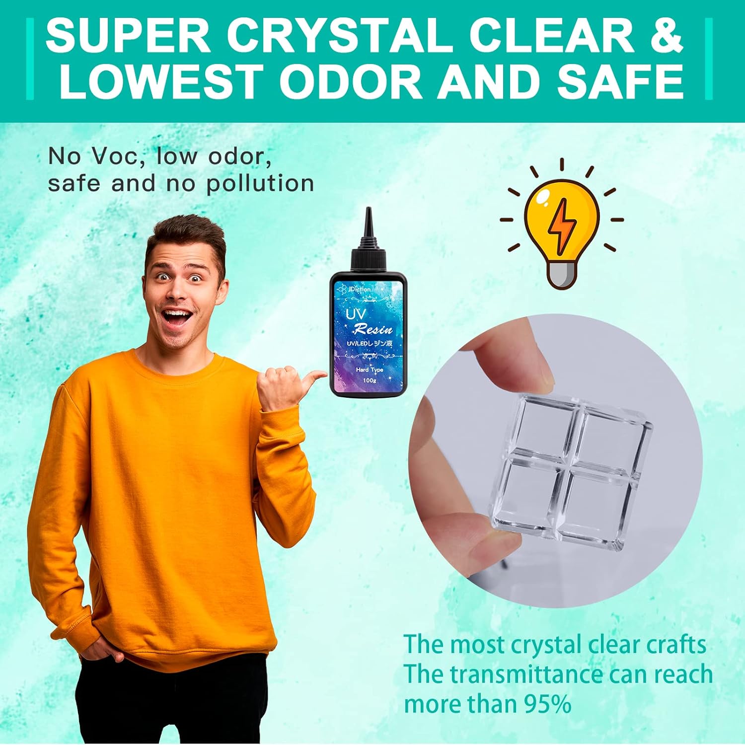 UV Resin Kit with Light, Crystal Clear Hard Resin Sunlight Curing UV Resin D84535
