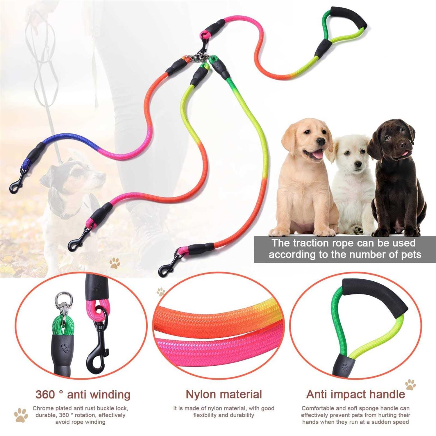 3 Way 75 Inch Detachable Dog Leash with Soft Padded Handle L9895