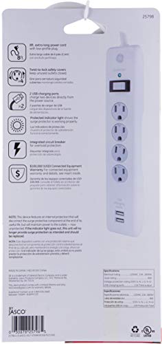 4 Outlets 2 USB Ports Surge Protector with 8ft Power Cord White W651766