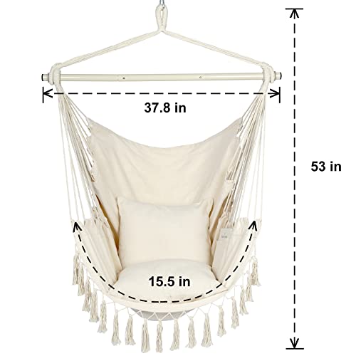 Large Macrame Hanging Hammock Chair with 2 Cushions, Max 500 Lbs V4661