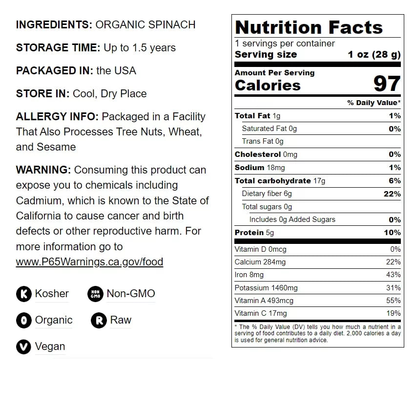 Organic Spinach Powder, 16 Pounds G5404