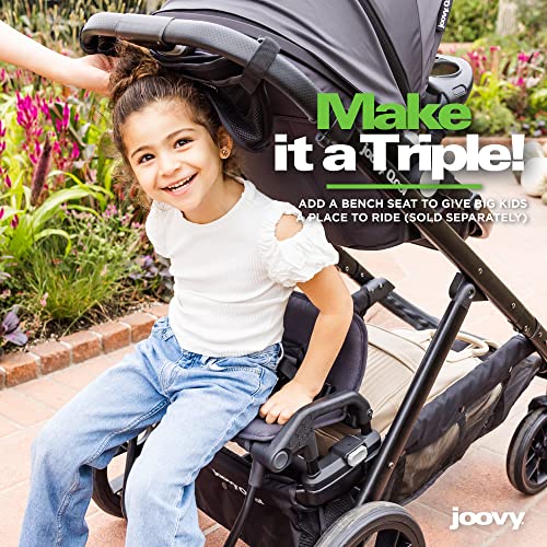 Double Stroller with Reconfigurable Seats, Magnetic Safety Harness, UPF 50 Sun Canopy, and Large Storage Basket, Jet L18393