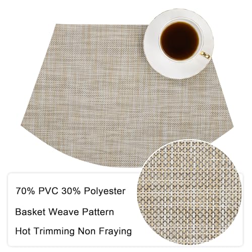 Round Table Placemats Set of 4 Heat Resistant Wipe Clean Tan H3442