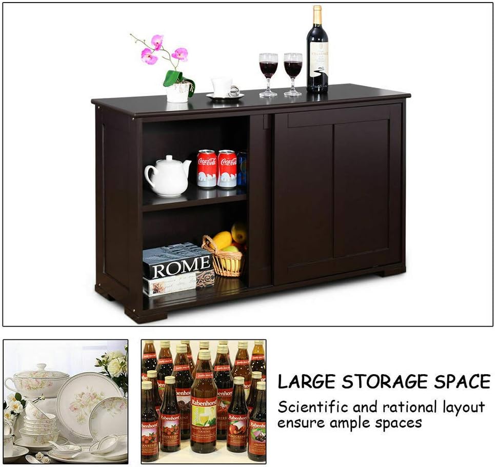 Dark Brown Wood Sliding Door Kitchen Storage Cabinet MDF 42" L × 13" W × 23.5" H D628