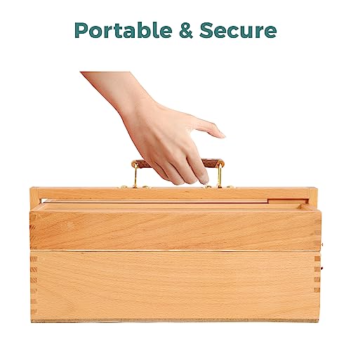 Solid Beech Wooden Artist Storage Box with Drawer, Three Layers, 13 1/2" x 9 1/2" x 5" X4828