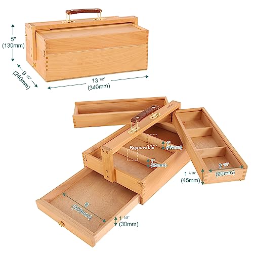 Solid Beech Wooden Artist Storage Box with Drawer, Three Layers, 13 1/2" x 9 1/2" x 5" X4828