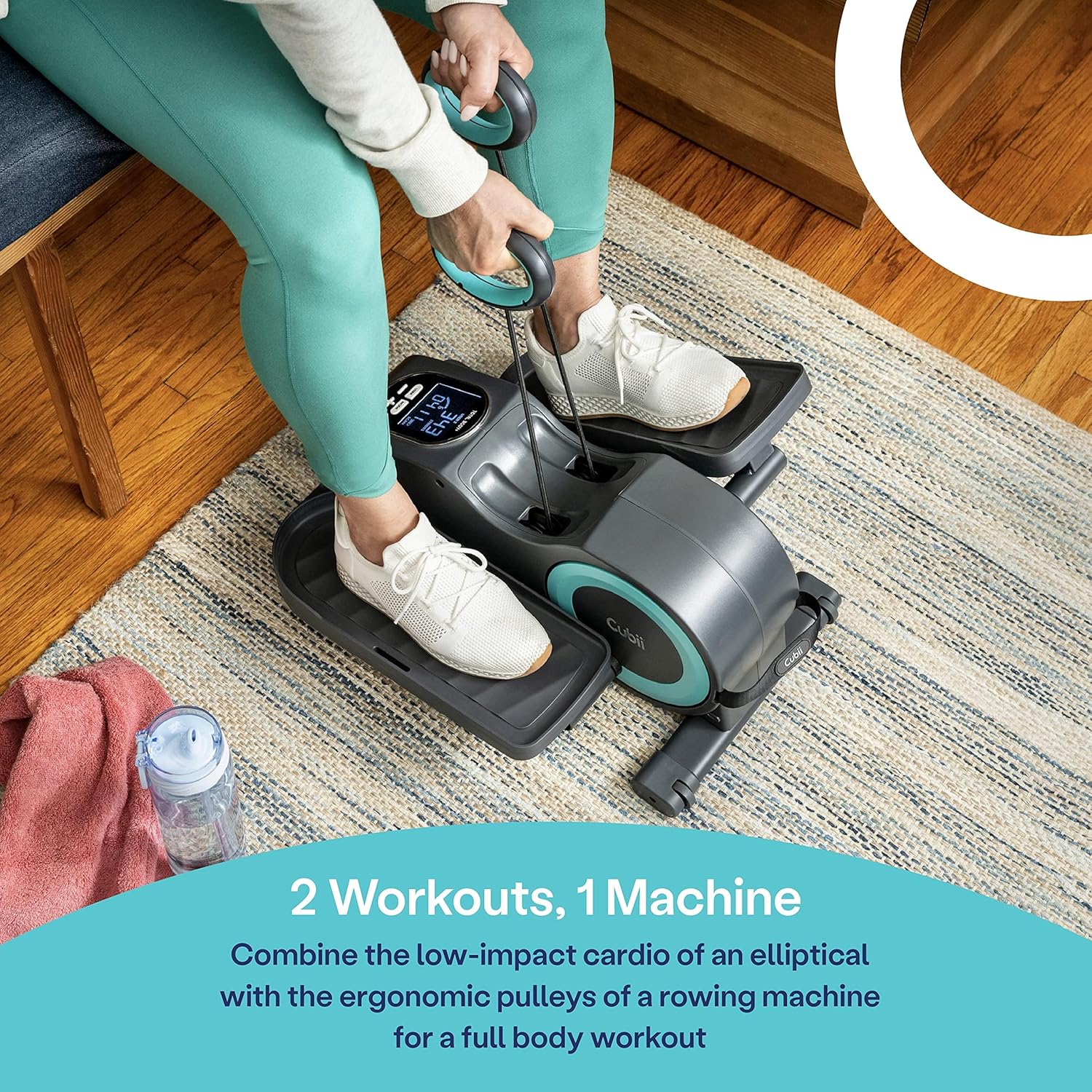 Under Desk Seated Elliptical Pedal Exerciser with Upper Body Resistance Bands O33343