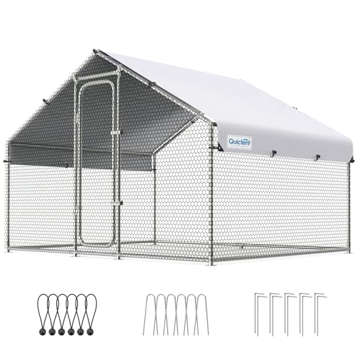 Large Metal Chicken Coop Run with Roosting Perch and Waterproof Roof Cover, 12x9x6.6FT Y487925