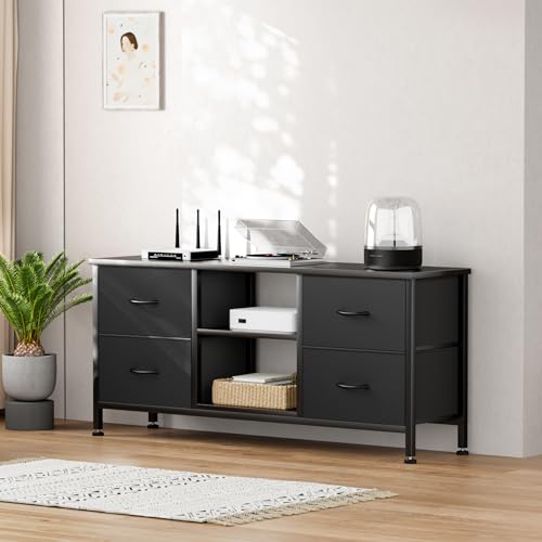 Black Wood Veins TV Stand with 4 Fabric Drawers L6681