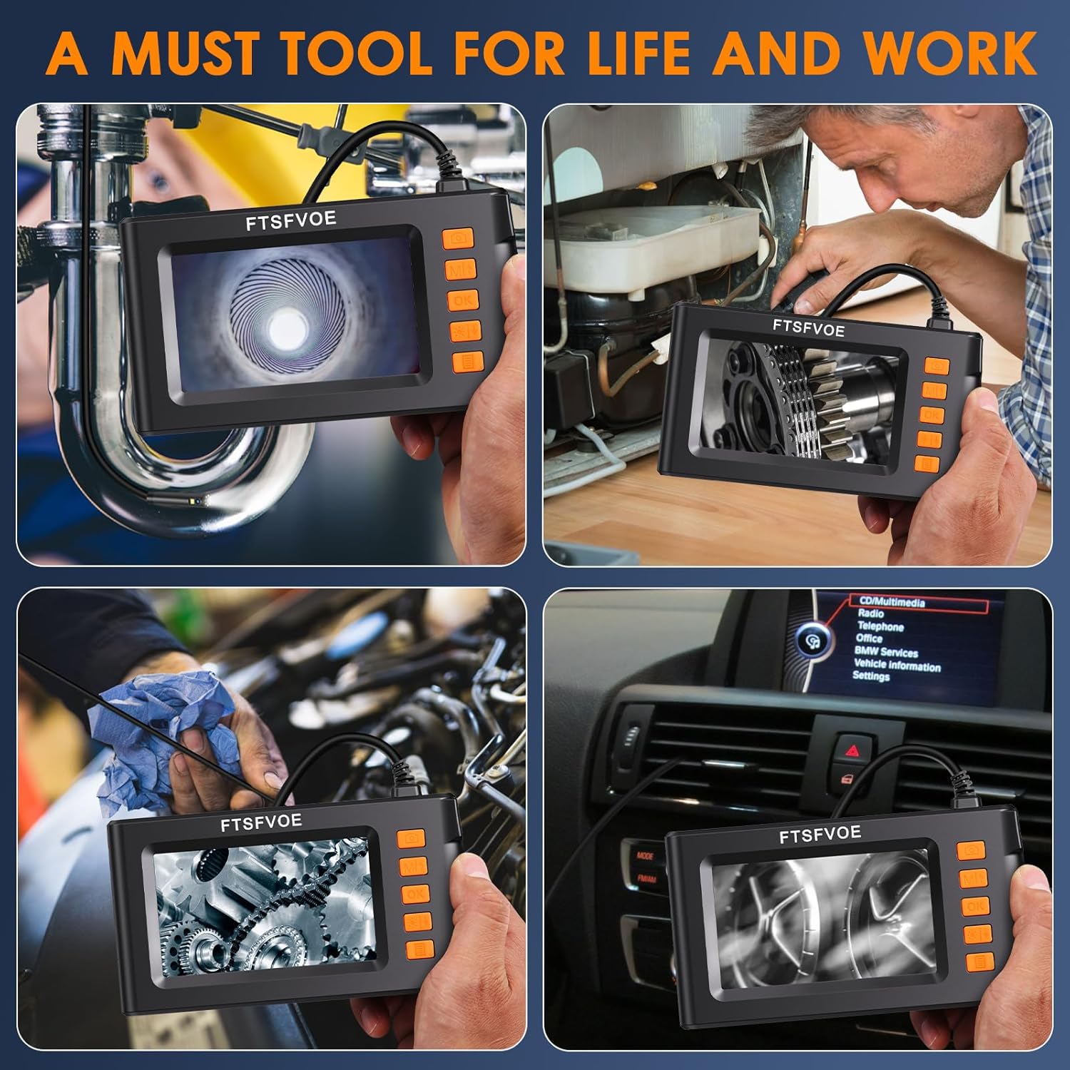 8mm IP67 Waterproof 1080P Digital Borescope Inspection Camera with 4.3" LCD Screen S5118