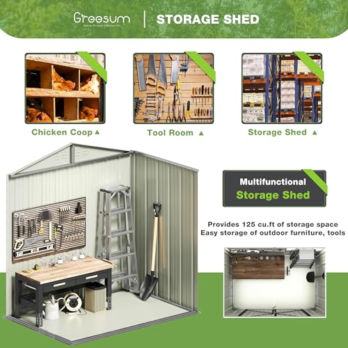 Brown 6 x 8 ft. Metal Outdoor Storage Shed J8590