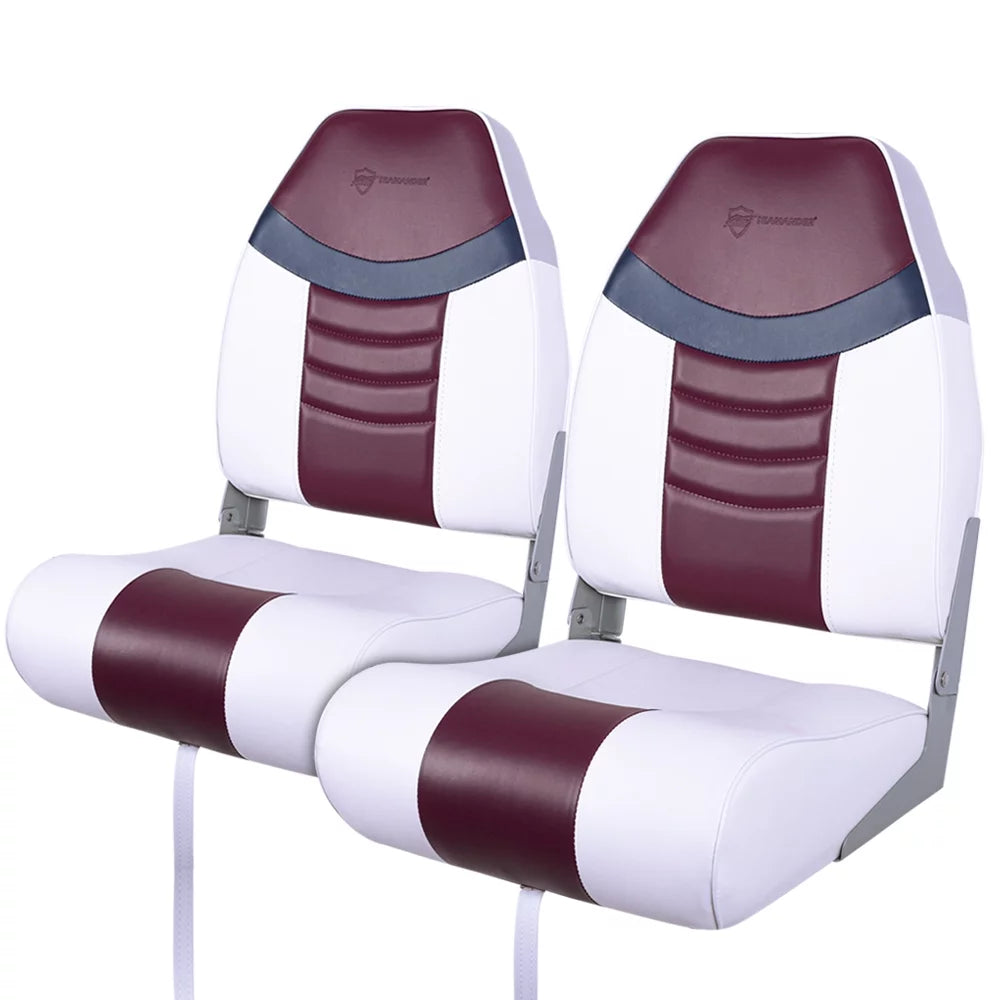White/Burgundy/Navy High Back Folding Boat Seat T3684