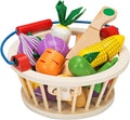 Magnetic Wooden Cutting Food Play Toy Set with Basket R501771