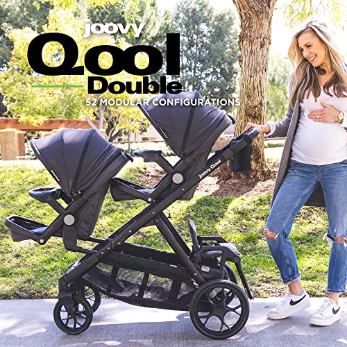 Double Stroller with Reconfigurable Seats, Magnetic Safety Harness, UPF 50 Sun Canopy, and Large Storage Basket, Jet L18393