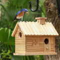 Natural Wooden Bird House 2 Hole 2 Rooms Hanging Birdhouse D51491