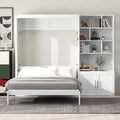 White Full Size Murphy Bed with Storage Cabinet and Shelves X74721