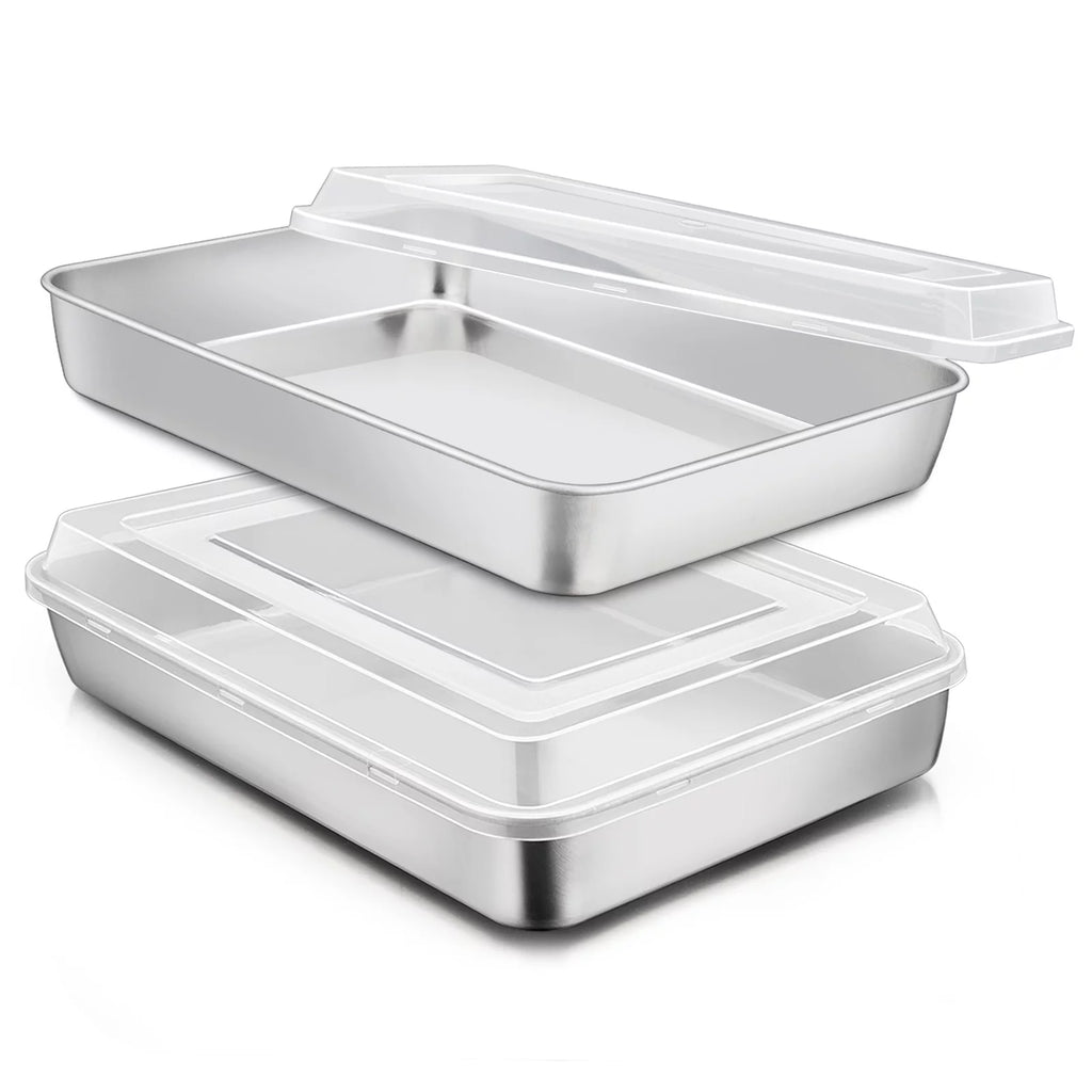 Stainless Steel Baking Pan with Lid Rectangle Sheet Cake Pans Set of 4 R450295