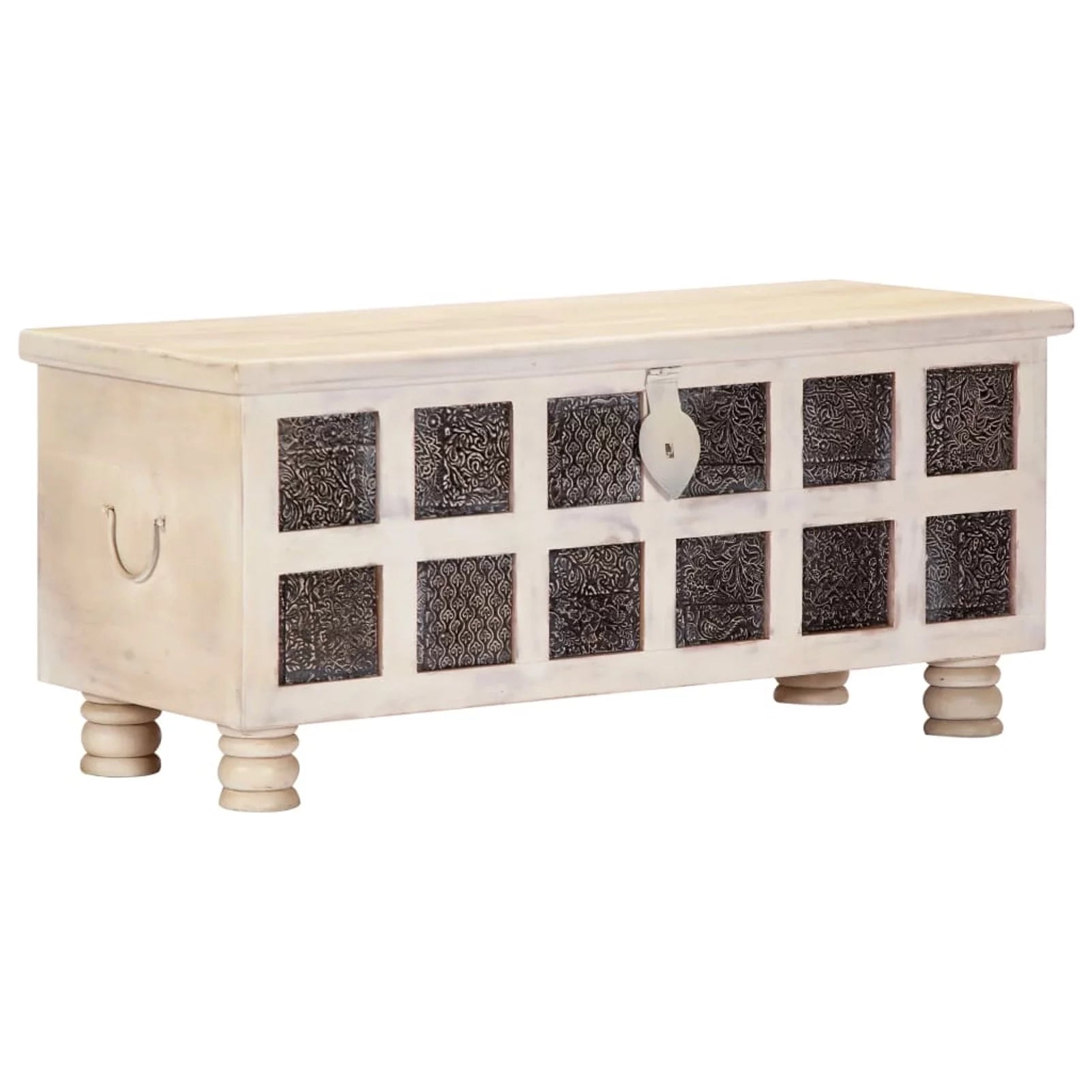 Storage Chest Acacia Wood Blanket Box White 43.3 x 15.7 x 17.7 Inches I802888