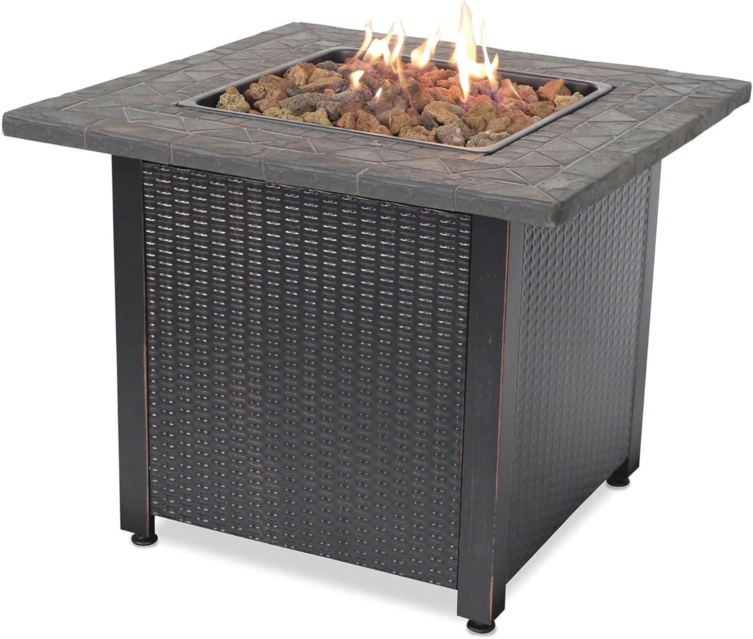 Black 30 Inch Square 30,000 BTU LP Gas Outdoor Fire Pit Table E7552