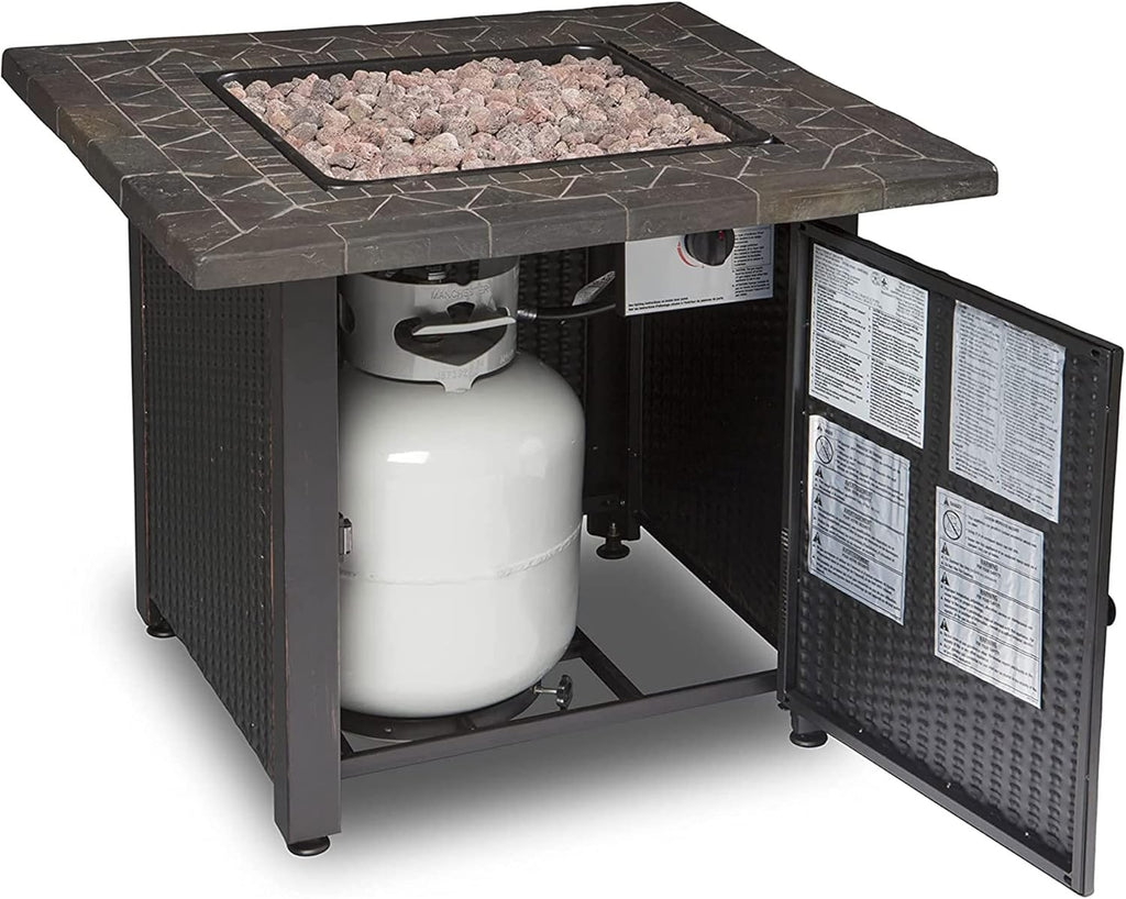 Black 30 Inch Square 30,000 BTU LP Gas Outdoor Fire Pit Table E7552