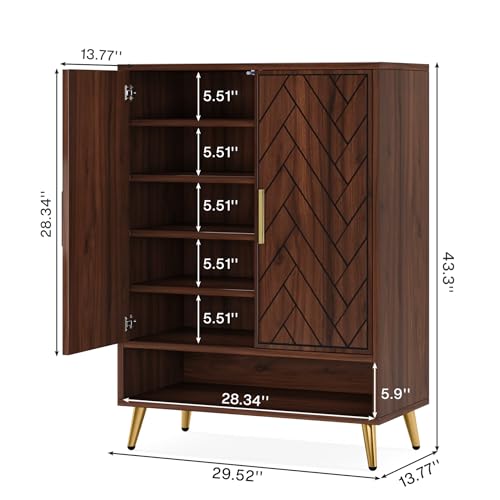 Walnut 6-Tier Shoe Cabinet with Doors P28775