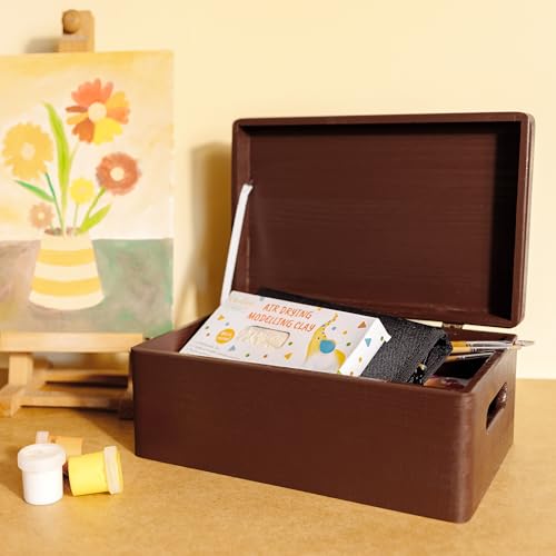 Large Brown Wooden Box Storage with Hinged Lid R3629