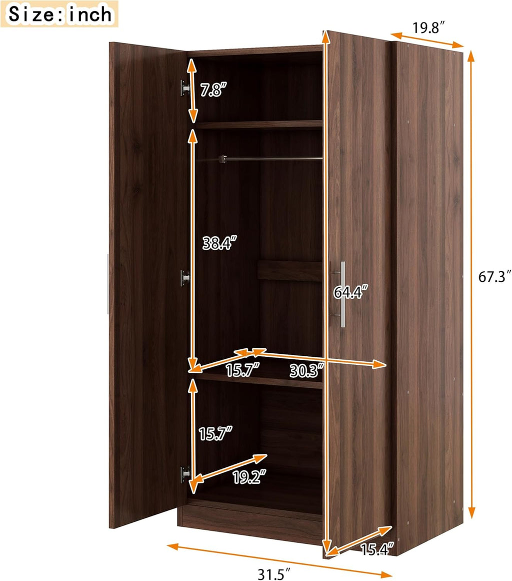 2-Door Wooden Wardrobe Armoire with 3 Storage Shelves R2876