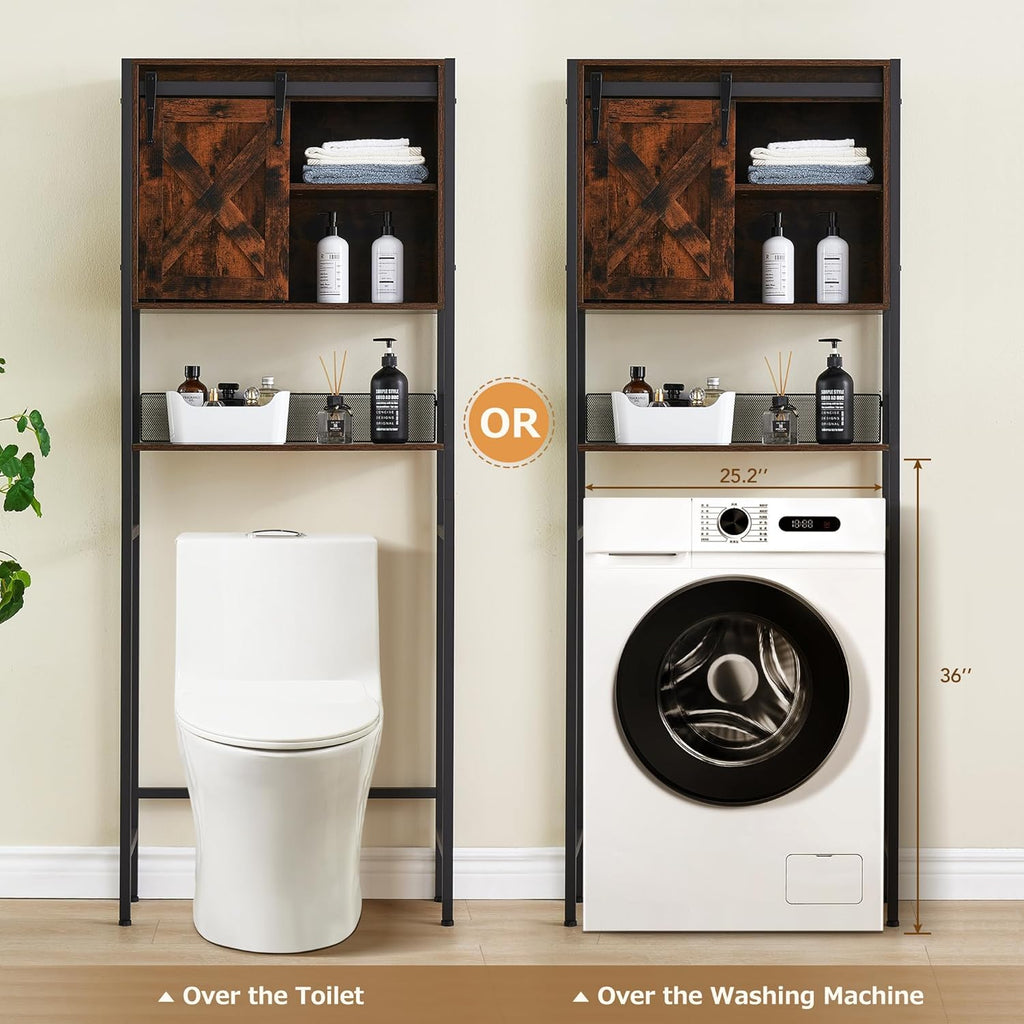 Rustic Brown Over The Toilet Storage Cabinet with Sliding Door and Adjustable Shelf U90337
