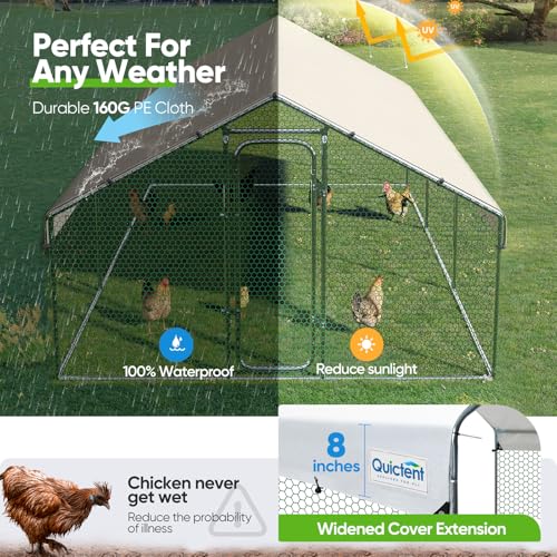 Large Metal Chicken Coop Run with Roosting Perch and Waterproof Roof Cover, 12x9x6.6FT Y487925