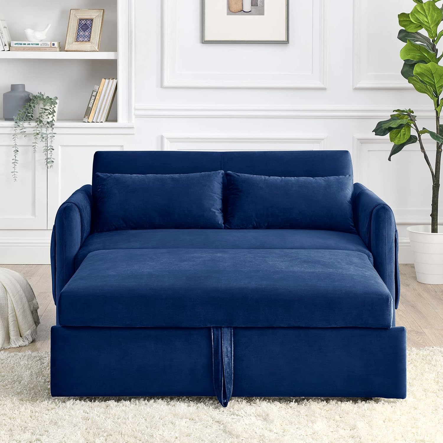 55" Velvet Convertible Sleeper Sofa with Pull Out Bed W171