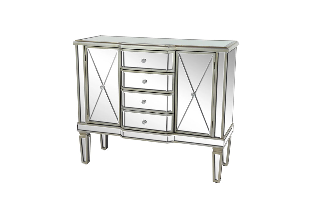 Silver Wood Mirrored Panel 4 Drawers 2 Shelves 2 Doors Buffet T48421