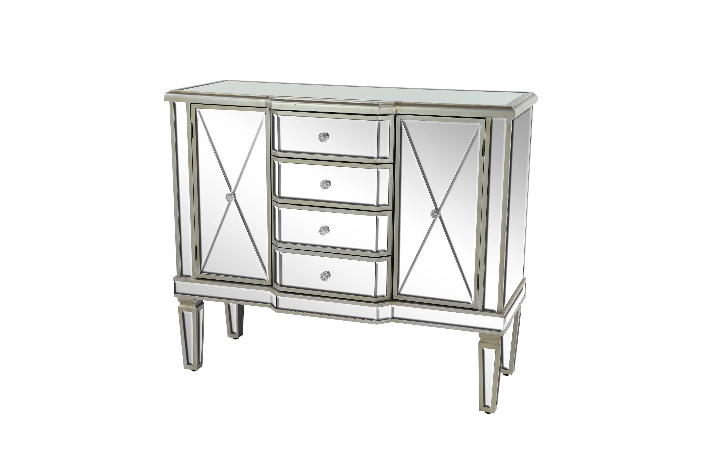 Silver Wood Mirrored Panel 4 Drawers 2 Shelves 2 Doors Buffet T48421
