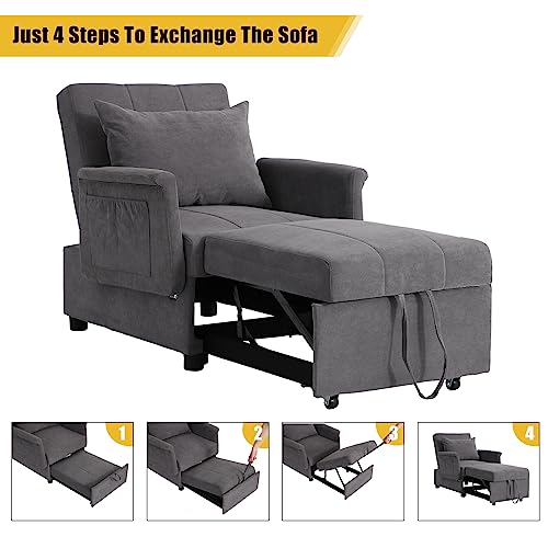 Black PU Leather Convertible Chair Sleeper Bed with Lumbar Pillow Q15183
