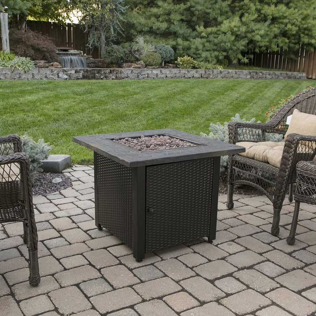 Black 30 Inch Square 30,000 BTU LP Gas Outdoor Fire Pit Table E7552
